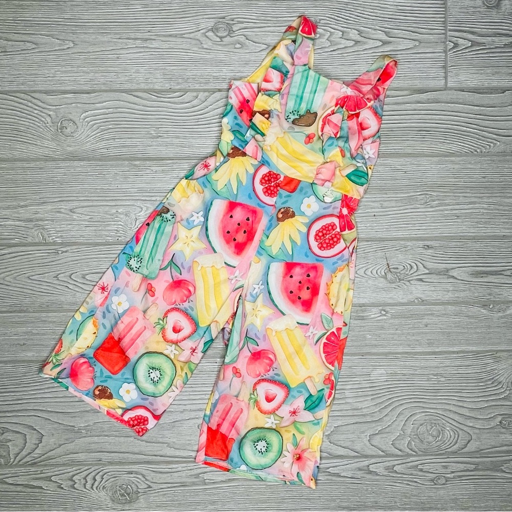 Nwt sucre fruit summer print long pant tank romper / jumper 1 piece outfit 2t